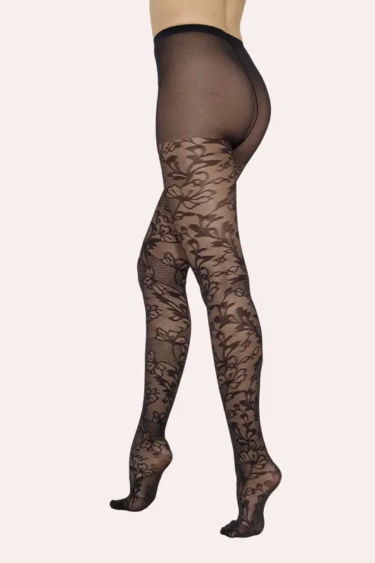 Luxus Damen Feinstrumpfhose mit Spitzenmuster CHANTILLY 30 DEN Knittex
