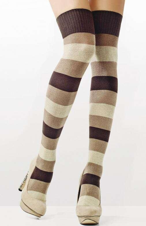 Ženske čarape do koljena s kašmir efektom i prugastim uzorkom ZAZU C69 Marilyn